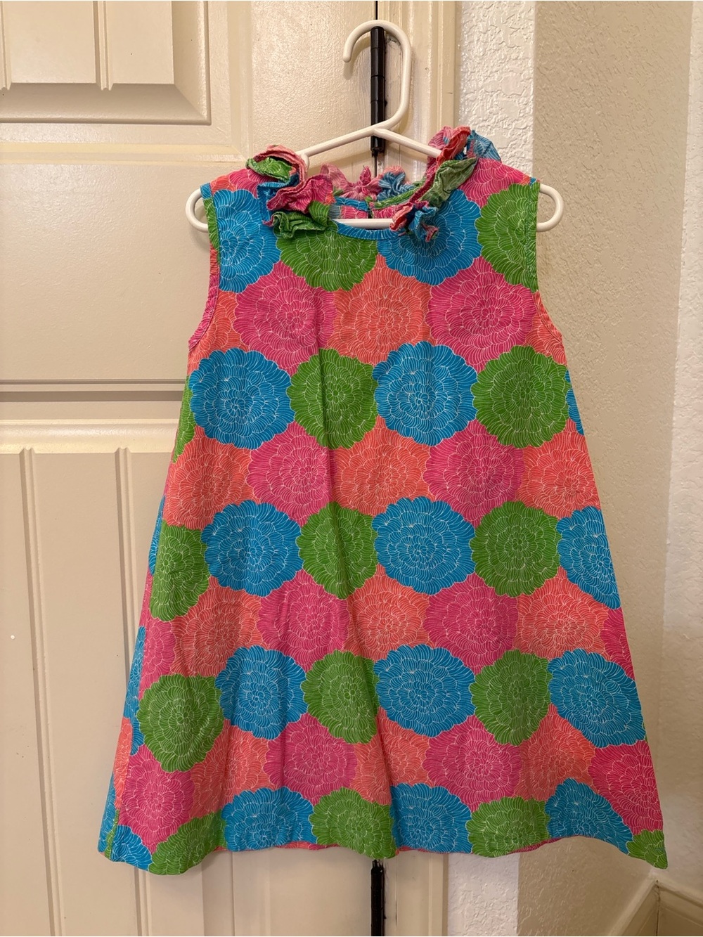 Sage & Lilly Girls Floral Ruffle Neck Dress Size 5 Bright Pink Blue Green Easter